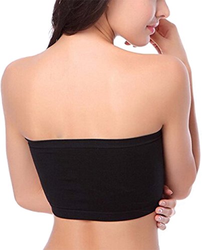 Hoerev Bra Tube Top Bandeau Style Removable Padding Bra Seamless Stretch, Black, Medium #TOP1