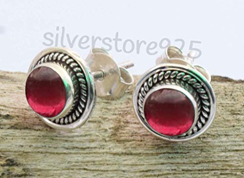 Garnet Stone Stud Post Earrings, Handmade 925 Sterling Silver Stud, Silver Gemstone Stud, Bohemian Jewelry, Sterling Silver Stud For Women, Anniversary Gift, Gift For Her #TOP1