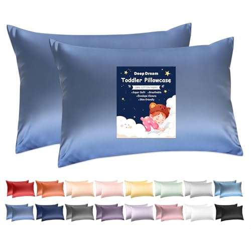 Image of Deep Dream Toddler Pillowcases for 13x18 Pillow 2 Pack, 100% Cotton Travel Pillow Case Cover, 600 Thread Count Cotton Pillow Covers, Soft & Breathable Small Pillow Cases Envelope Closure, Gray Blue