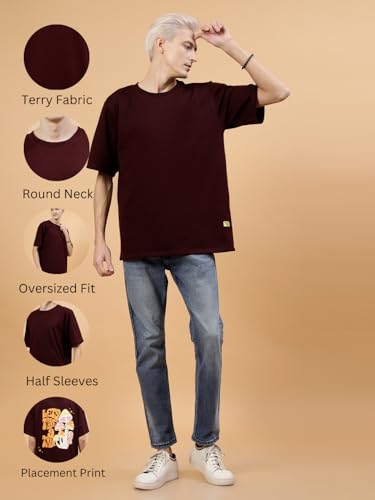 Image of Rigo Back Printed Half Sleeves Round Neck Oversized T-Shirt for Men | Drop Shoulder T-Shirt for Men | Loose Baggy Fit T-Shirt for Men