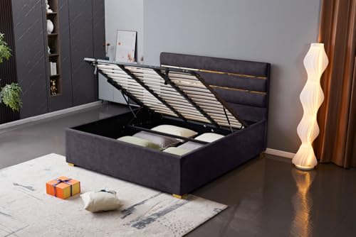 Riess Ambiente Modernes Boxbett Metropolitan - 180x200 cm - grau - Samt inkl. Bettkasten Matratze Topper Bett Polsterbett – Bild 6