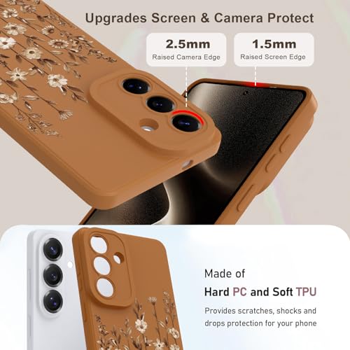 Image of Designed for Samsung Galaxy S26 Case for Women, Brown Floral | Cute Flower Pattern Liquid Silicone Phone Case [Full Camera Protection] Slim Soft TPU Protective Cover