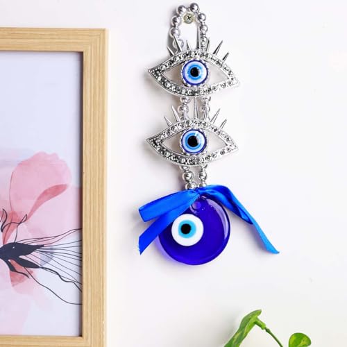 Image of Evil Eye Hanging with Two Eyes for Positive Energy & Protection | Aesthetic Home Decor & Nazar Battu for Home Entrance | Car Dashboard Decoration