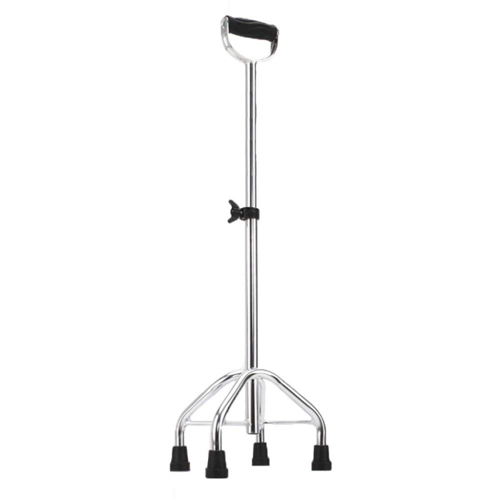 Bastón Muleta De Cuatro Pies Anciano Bastón Antideslizante Espesar Aleación De Aluminio Altura Teleajustable Cesta para Andador para Ancianos/Plata