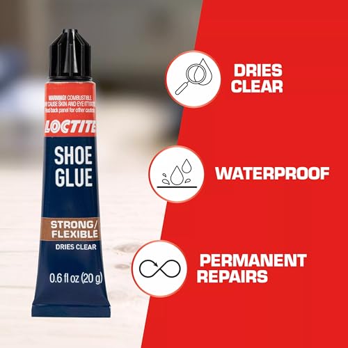 Image of Loctite Shoe Glue, Strong & Flexible, Resistant to Water, Ideal for Rubber, Leather, Vinyl & Canvas, Permanent repair of any shoes, Precise application, Dries Clear - 0.6 fl oz Bottle, Pack of 1