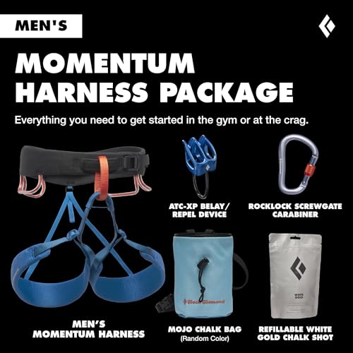 BLACK DIAMOND Men’s Momentum Rock Climbing Harness | Dual Core Construction | Adjustable Waist & Leg Loops