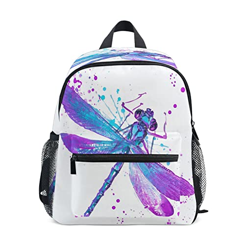 Mochila infantil con diseño de libélula artística en acuarela para niñas y niños, pequeña bolsa de hombro escolar con etiquetas de nombre, bolsa de libros para estudiantes de preescolar, bolsa de