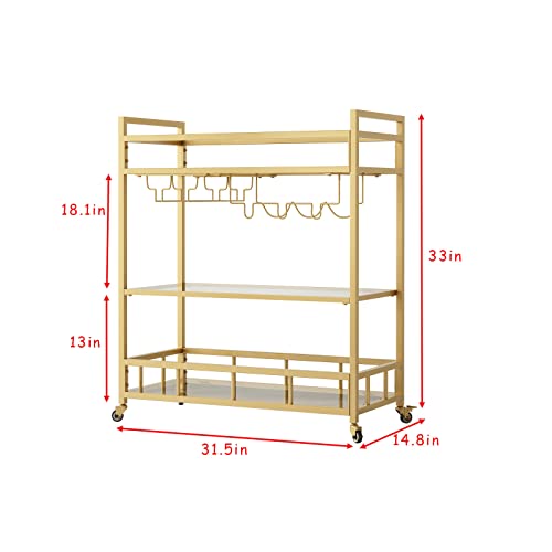 Lormiter Bar Cart Gold With Bottle Storage And Wine Glass, Rolling Serving Bar Cart On Wheels Indoor & Outdoor, Patio, Gold Kitchen Serving Cart For Party(3-Tier) #TOP3