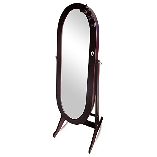 Organizedlife Brown Luxury Full Length Adjustable Mirror Oval Jewelry Armoire Cabinet with Drawers
