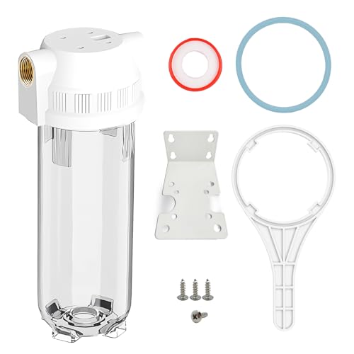 Whole House/RV Water Filter Housing Clear 10 X 2.5 Inline Sediment Water Filter for RV Home Garden Aquarium Maple Syrup RO System 3/4 Brass Port R-Type O-Ring Heavy Duty Bracket-1025CBH