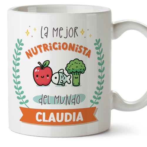 MUGFFINS Tazas Personalizadas para NUTRICIONISTA mujer - En Español - Mejor del mundo - Con dibujo - 11 oz / 330 ml - Regalo Personalizable original y divertido