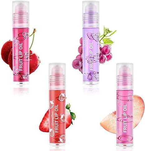 Fresh Fruit Roll-on Lip Oil, Lip Makeup Primer, Moisturizing Clear Transparent Oil Long Lasting Hydrating Lip Gloss Cosmetics