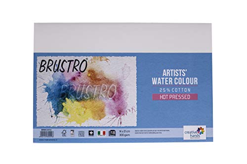 Image of BRUSTRO Artists 25% Cotton Watercolour Paper, Hot Pressed, 300 GSM, 14x21cm, Pack of 36 Sheets|Ideal for Watercolor,Acrylic,Gouache,Charcoal,Graphite,Ink & Other Mixed Media