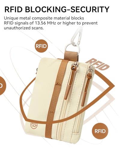 Image of BOSTANTEN Small Wallet RFID, Minimalist Zip ID Case Wallet with Lanyard Keychain, Water Resistant Card Wallets for women & Men, Beige and Brown (Pack of 2)