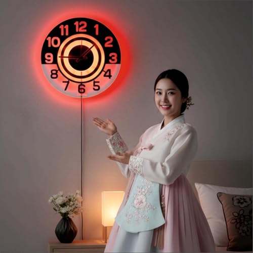 Image of 12 Inch Acrylic Modern Neon Wall Clock with LED Backlight | Night Lamp Neon Clock with Clear Visible Numbers for Home,Bedroom,Office Decor | Light Off Show Black Numbers New (Red)