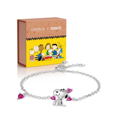 Image of GNOCE Peanuts Snoopy Love Heart Adjustable Bracelet for Her, S925 Sterling Silver /Silver Blend Bracelet for Women Fit Bracelet, Halloween Mother's Day Jewelry