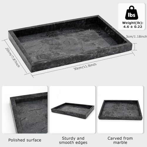 Image of Marble Bathroom Tray,Pure Natural Vanity Tray,Marble Trays for Kitchen Counter Non-Ceramic /Non-Resin,Stone Tray 12 x 8 inch (Black)