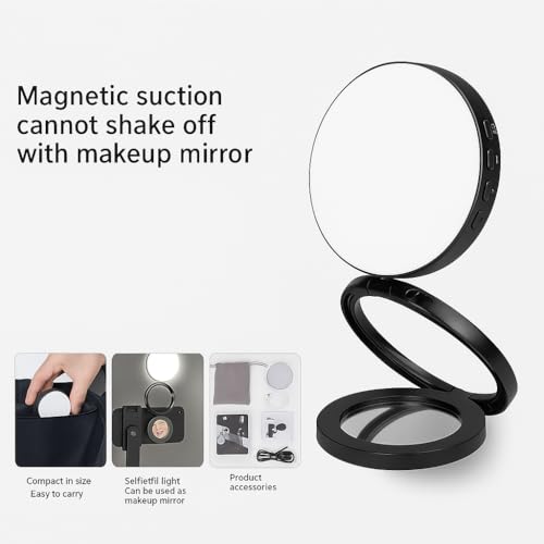 Image of Coslifestore Magnetic Selfie Ring Light with Makeup Mirror, 3 Color Modes 2700K, 5600K, 7500K, 360 Rotation & 180 Pan, Type-C, Use with Smartphones, Laptops & Tabs for Vlogs, Meetings & Makeup