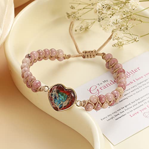 Image of LIU JUN Mothers Day Gifts for Mom Grandma, Agate /Amethyst /Emperor Jasper Bracelets for Women Teen Girls Mothers Day Gifts for Mom from Daughter Gift for Grandma Aunt Sisters Women (Pink)