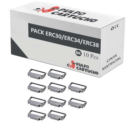 Pulpo Cartucho - Pack de 10 Cintas Matriciales ERC30 / ERC34 / ERC38 Negro Compatibles con Epson ERC-30 / ERC-34 / ERC-38 / Ref. C43S015374 - Valido para Impresoras Matriciales Epson (Ver Descripción)