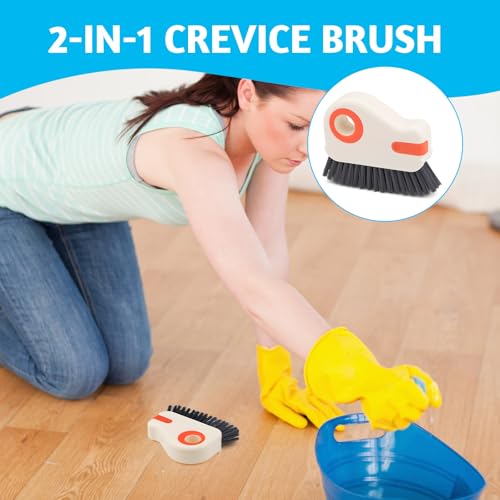 Image of 2 Pieces 2 in 1 Window Groove Cleaning Brush, Multifunctional Sliding Door Track Cleaner with Hidden Scraper, Hard Bristle Crevice Cleaning Tool for Gap Sill Grout Kitchen (Orange)