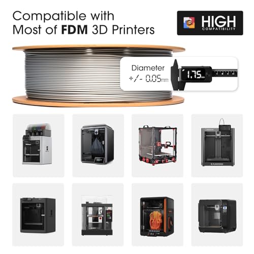 Image of eSUN PLA Basic Filament 1.75mm, 3D Printer Filament High Speed PLA for Fast Printing, 1KG per Spool, 2 Spools High Speed 3D Printing Filament, Silver