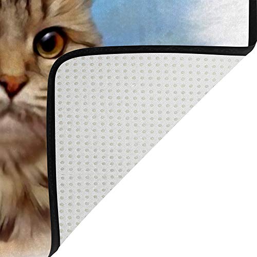 Tapis chat aquarelle Ruchen en velours corail de 160x122 cm