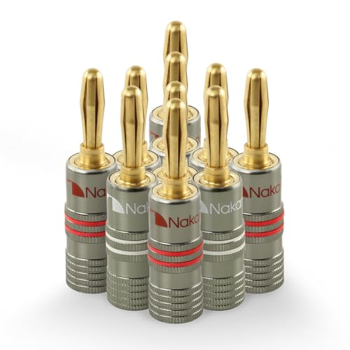 Image of Nakamichi Ultimate Series 24k Gold Plated Beryllium Red Copper Banana Plug 12 AWG - 18 AWG Gauge Size 4mm for Speakers Amplifier Hi-Fi Stereo Receiver Audio Wire Cable Connector 10 Pcs (5-Pairs)