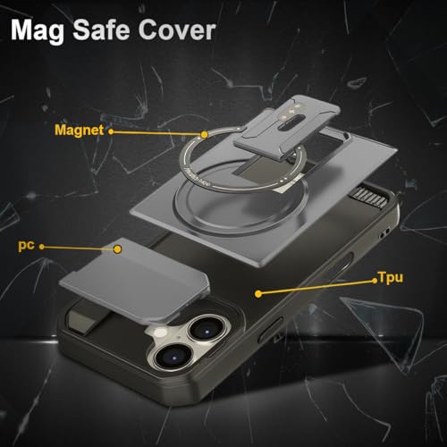 Image of Hupshy iPhone 16 Back Cover with Camera Protection Rings, Kickstand-Matte /Anti, Non-Slip, Camera Glass Protection,Transparent Shockproof Cover for iPhone 16 (Gray)