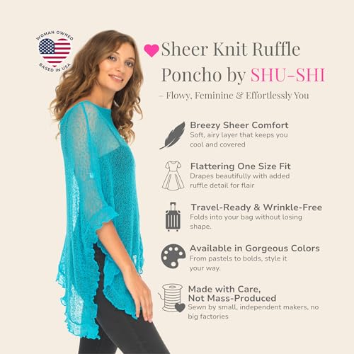 Image of SHU-SHI Women's Sheer Knit Poncho Shrug Lightweight Asymmetrical Ruffle Wrap Dressy Summer Shawl Cover Up Top