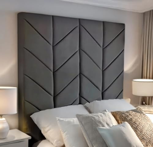 mm08enn Luxury Chevron extra tall Upholstered Bed Headboard in Plush Velvet Fabric 30" 36" 44" 50" and 60" Height (Heigth 50", Steal, 6ft Super King)