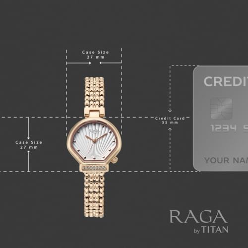 Image of Titan Raga Spotlight with Quartz Analog White Dial Rose Gold Brass Strap Watch for Women - 95432WM01