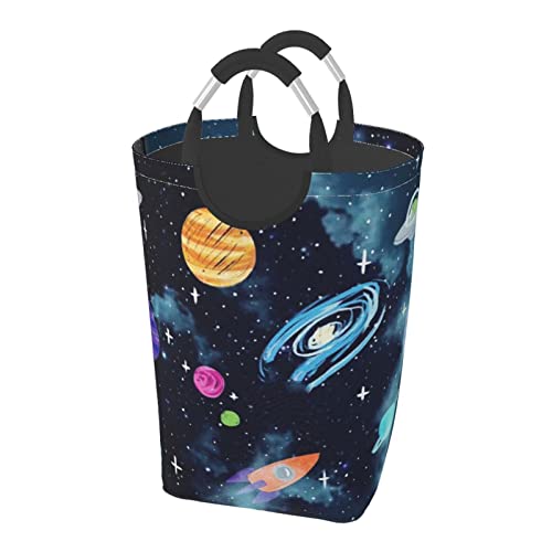 漫画 宇宙 ランドリーバスケット 洗濯ボックス 収納袋 大容量 折りたたみ 持ち運び可能 撥水 取っ手付き 適した ホテル ユーティリティルーム トイレ キッチン(50l 32*28*57.5cm)