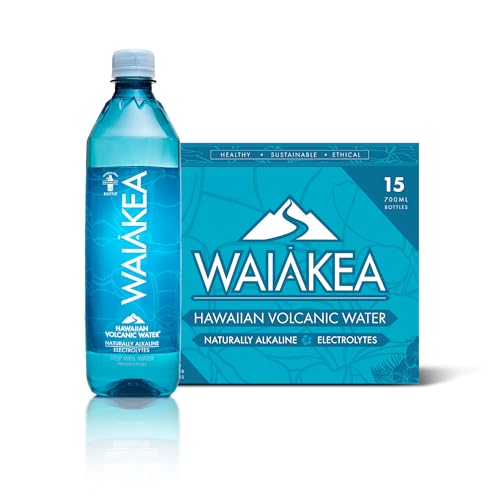 Waiākea - Hawaiian Volcanic Water - Naturally Alkaline Water - pH Range 7.6 to 8.2 - All Natural Minerals & Electrolytes - 100% Recycled Water Bottles - Bottled Water 15 Pack - 23.7 Fl Oz, 700 mL
