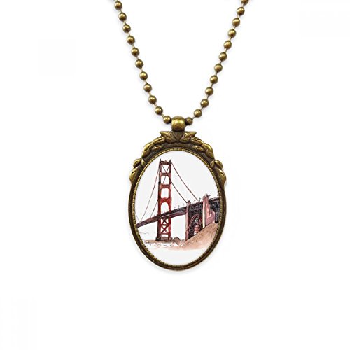 Collier Golden Gate Bridge pour homme en laiton antique pendentif rétro