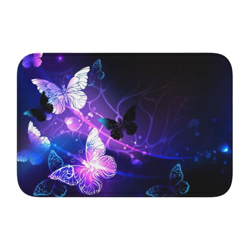 EdWal Alfombra de terciopelo con estampado de mariposas blancas y moradas para interiores, antideslizante, para porche o decoración del hogar, 60 x 40 cm