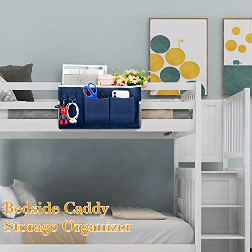 Image of Bedside Storage Caddy /Bedside Hanging Storage Bag for Headboards Bunk Beds Dorm Rooms Book Phone Magazine Holder (Navy Blue)