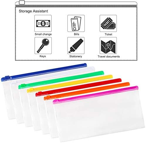 JPSOR 16pcs Poly Zip Envelope File Bag Bill Bag Pencil Case, Plastic Zipper Pouch 9 x 4.7 Inches, 7 Assorted Colors