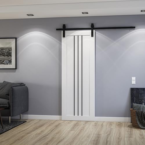 Image of Sartodoors Sliding Interior Door 6094 Single Barn Door White with Black Opaque Glass Solid MDF Modern Design 18 x 80 in