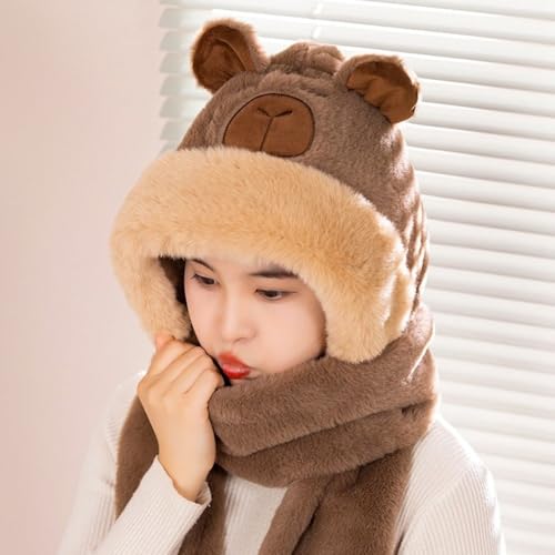 Women Hooded Scarf Cute Capybara Shape - 3 in 1 Windproof Hat Glove Scarf Set - Durable & Warm4