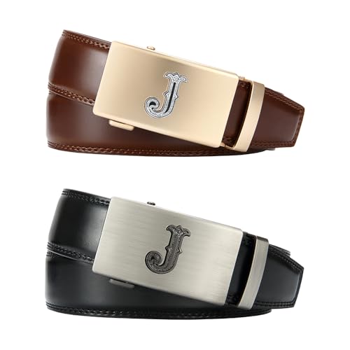 DOOPAI Men's Leather Ratchet Belts 2 Pack Adjustable Click Belt Set for Dress & Casual, Custom Fit 1 3/8" (35mm) -Trim to Fit2