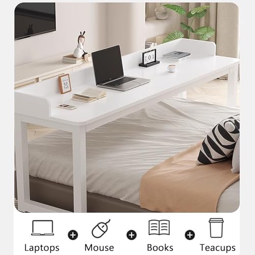Tavolino da letto per computer portatile, postazione di lavoro mobile con contenitore, grande scrivania per studio, supporto angolare per PC con ruote e tastiera scorrevole, per casa, ufficio e gioco
