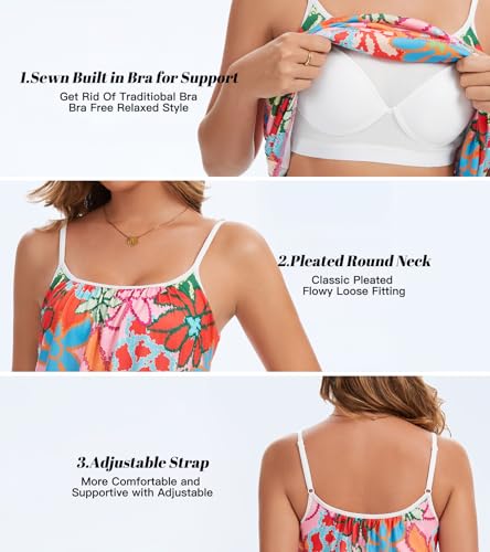 Image of Camisoles for Women with Built in Bra Adjustable Strap Tank Tops Cami Sleeveless Summer Tops for Workout Sleeping Traveling