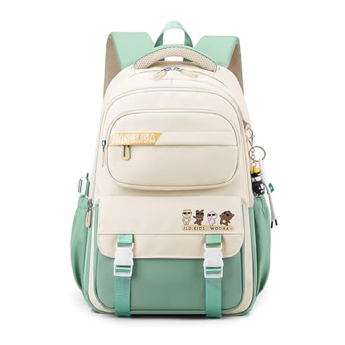 FANDARE Mochila Escolar Adolescente Universidad Instituto Trabajo Tipo Casual Viaje Bolsa de Viaje Mujer Hombre Bandolera Daypack Verde
