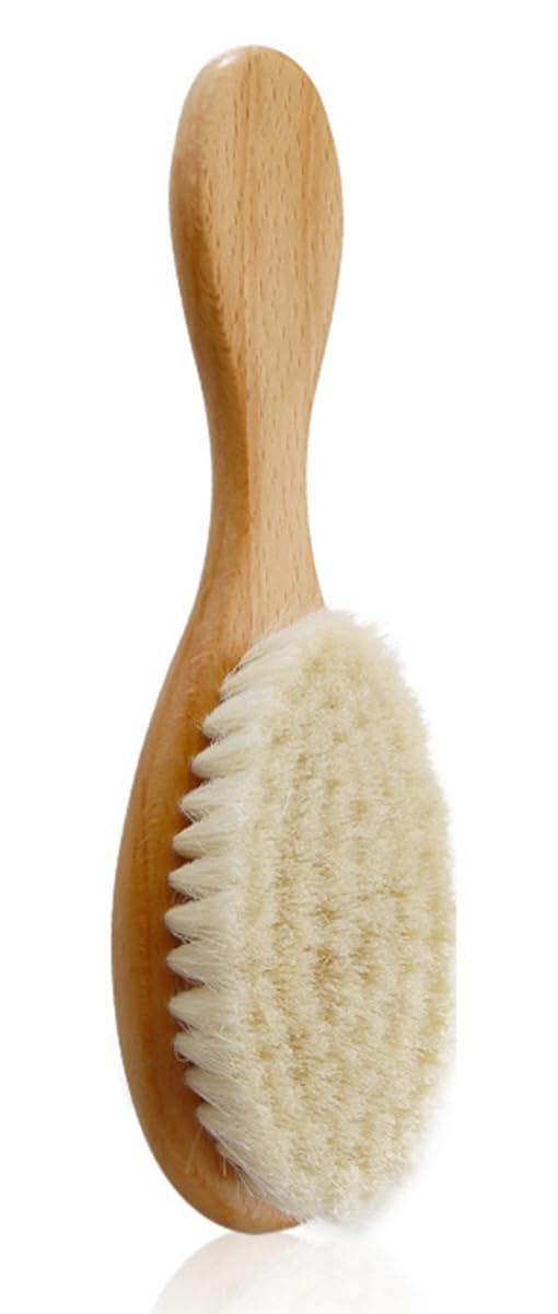 Baby Hair Brush for Newborn/Toddlers, Wooden Baby Soft Hair Brush with Goat Hair Bristles, Gently Scalp Grooming for Infant Girl or Boy