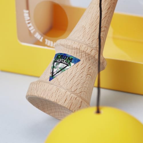 Image of KROM - Kendama Toy POP Yellow - High Wood Quality - Extra Strong - for Beginner and Pro - Gift Pack : Extra String + Stickers