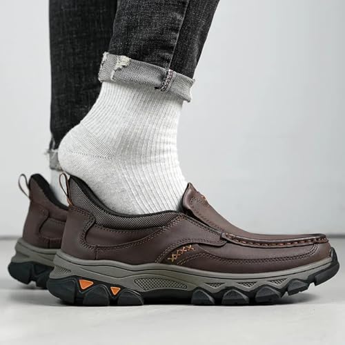 Ideacloth Shoes for Men, 2025 New Men's Orthopedic Hands-Free Genuine Leather Slip on Loafers, Orthopedic Hiking Shoes3