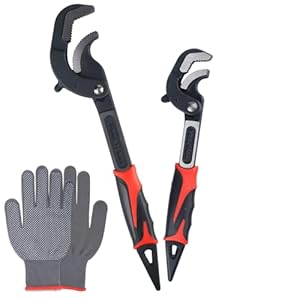 pipe wrench adjustable wrench set, pipe vise wrench set 15in,10.5in,pipe wrench tools,High carbon steel material,capacity is 0.6-2.4in(2Pcs,Includes a pair of gloves)