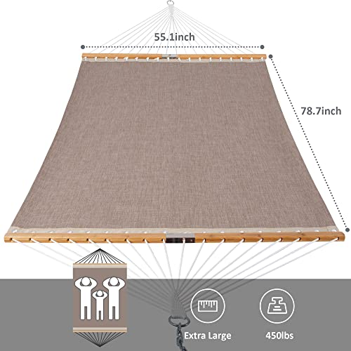 Image of SUNCREAT Quick Dry Hammocks Standing Backyard Hammock with Stand, 2 Person Heavy Duty Hammock with 13.5 ft Wooden Stand, Brown