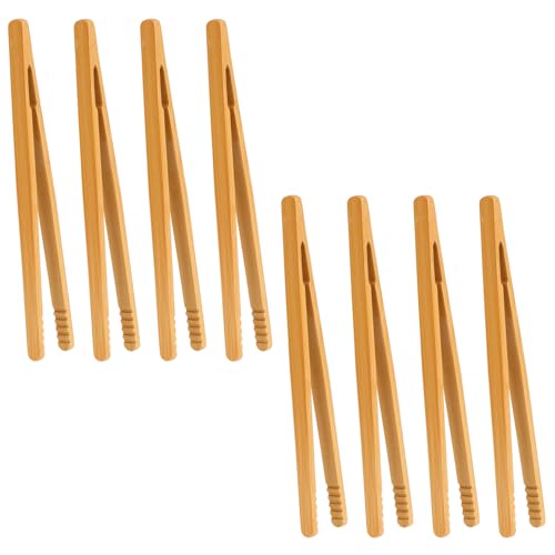 8 Stück 18cm Bambus Zange, Küchenzange, Grillzange aus Holz, Pinzette Küche, Hot Pot Zubehör, Küchenzangen mit Antirutschrille für Toast, Tee, Barbecue, Picknick, Früchtetee, Wiederverwendbar